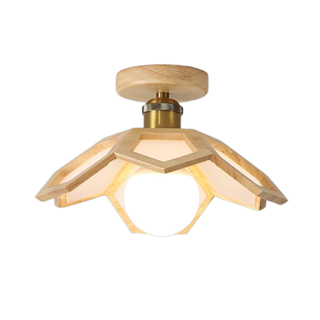 Lotus Semi-Flush Mount — Oak Wood, LED E27, 3-Step Dimming (3000K/4000K/6000K), 11"