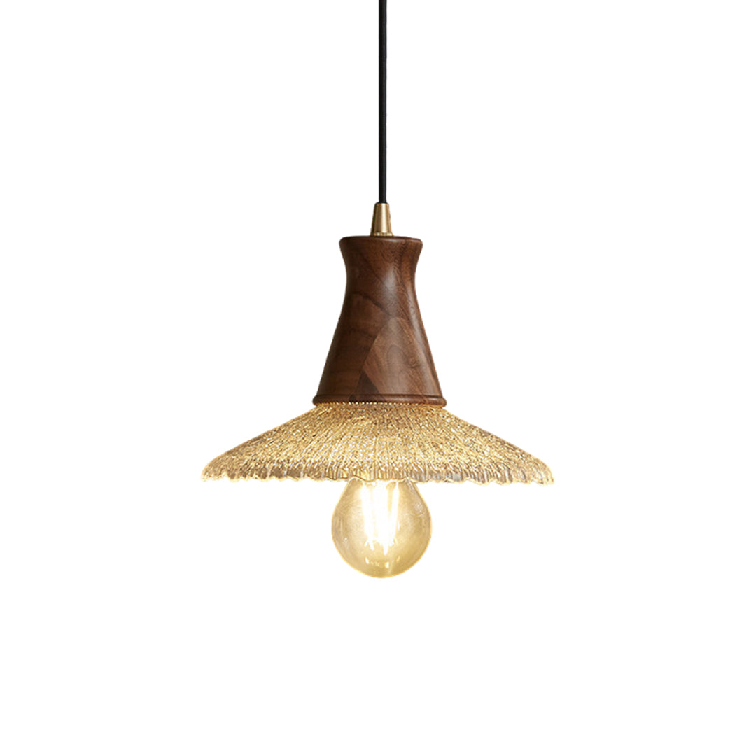 Wabi-Sabi Mini Pendant — Blown Glass, Walnut Wood and H65 Brass, 6W LED E27, 1.8m Adjustable Cord