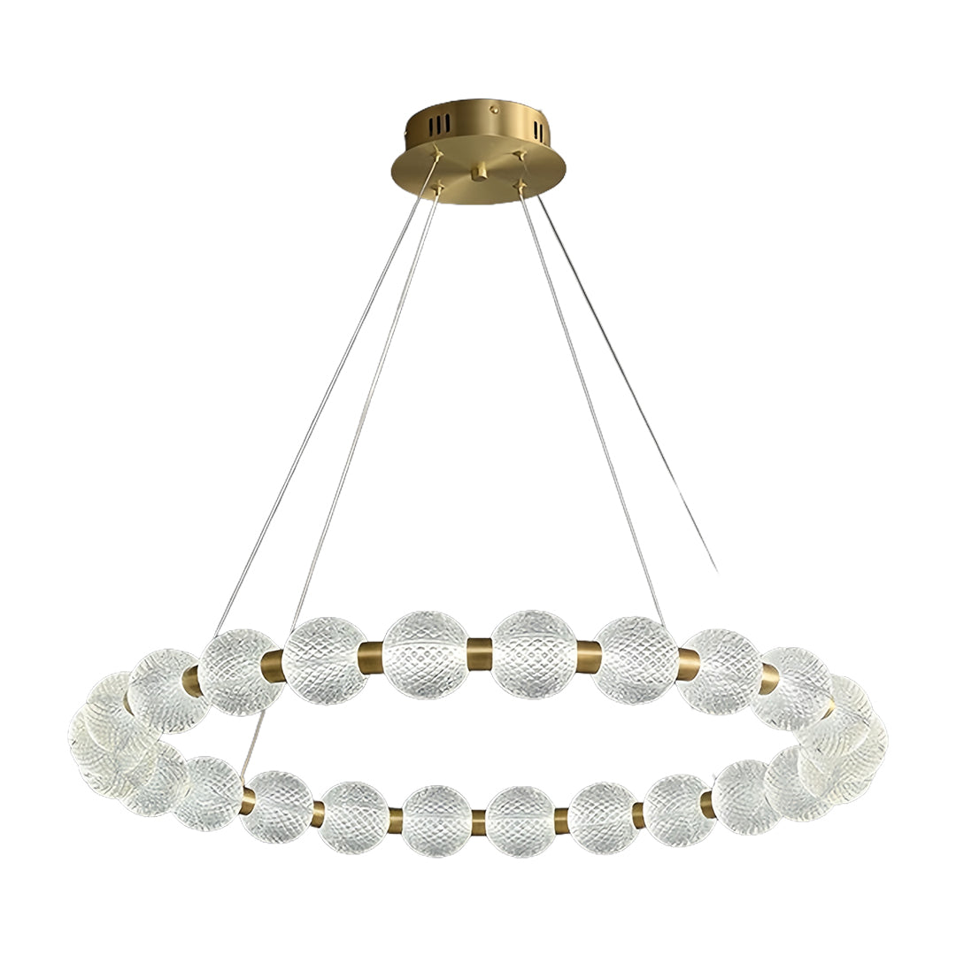 Round Glass Shade Island Chandelier — Gold Metal, Three-Step Dimming, 60cm / 80cm / Combination