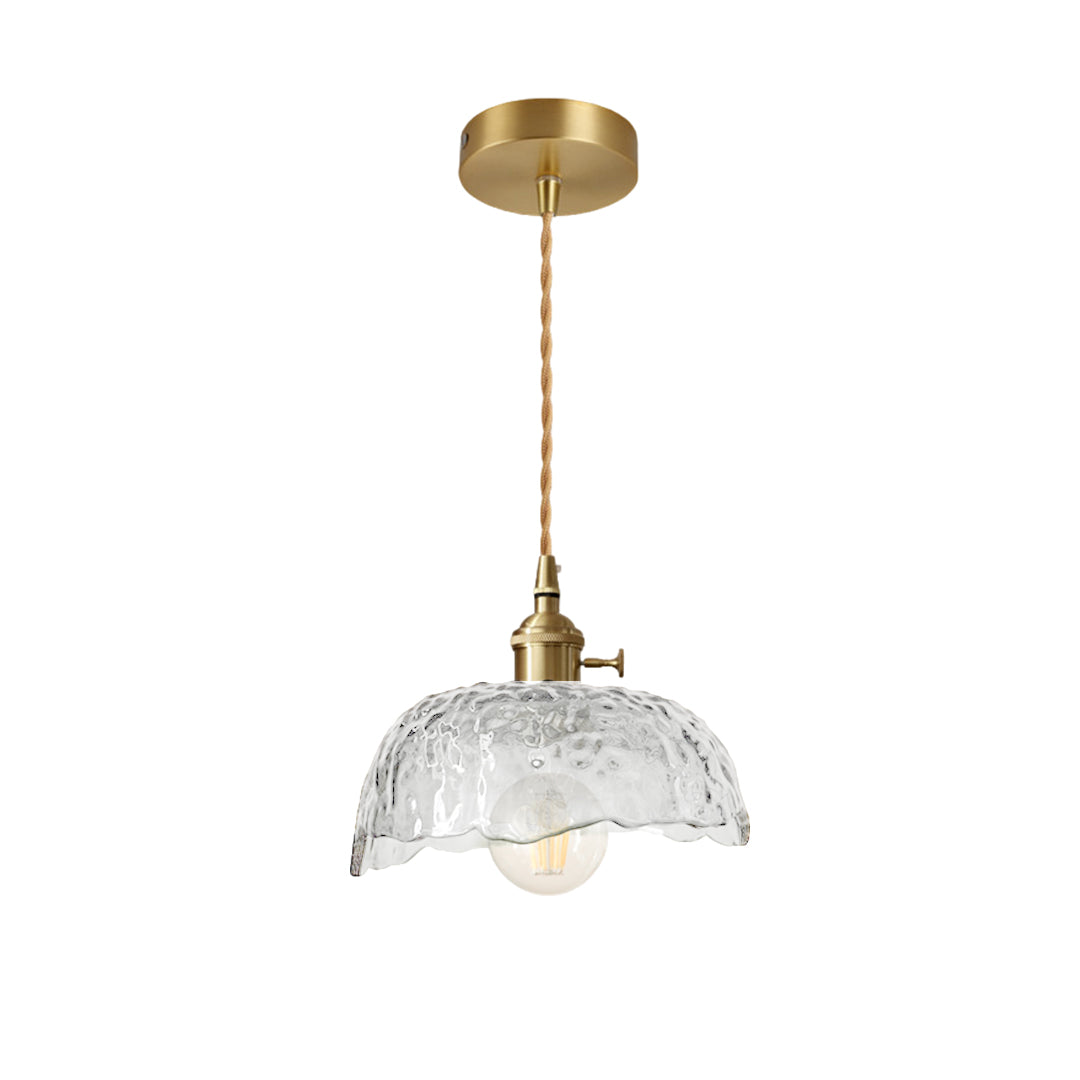 Hammered Glass Mini Pendant — Brass, E27, Adjustable 1.5m Cord, Transparent or Dark Green