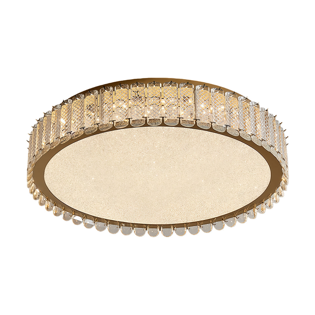 Crystal Flush-Mount Ceiling Light — Chrome Stainless Steel, LED, Three-Color Dimming, Round & Rectangular Sizes