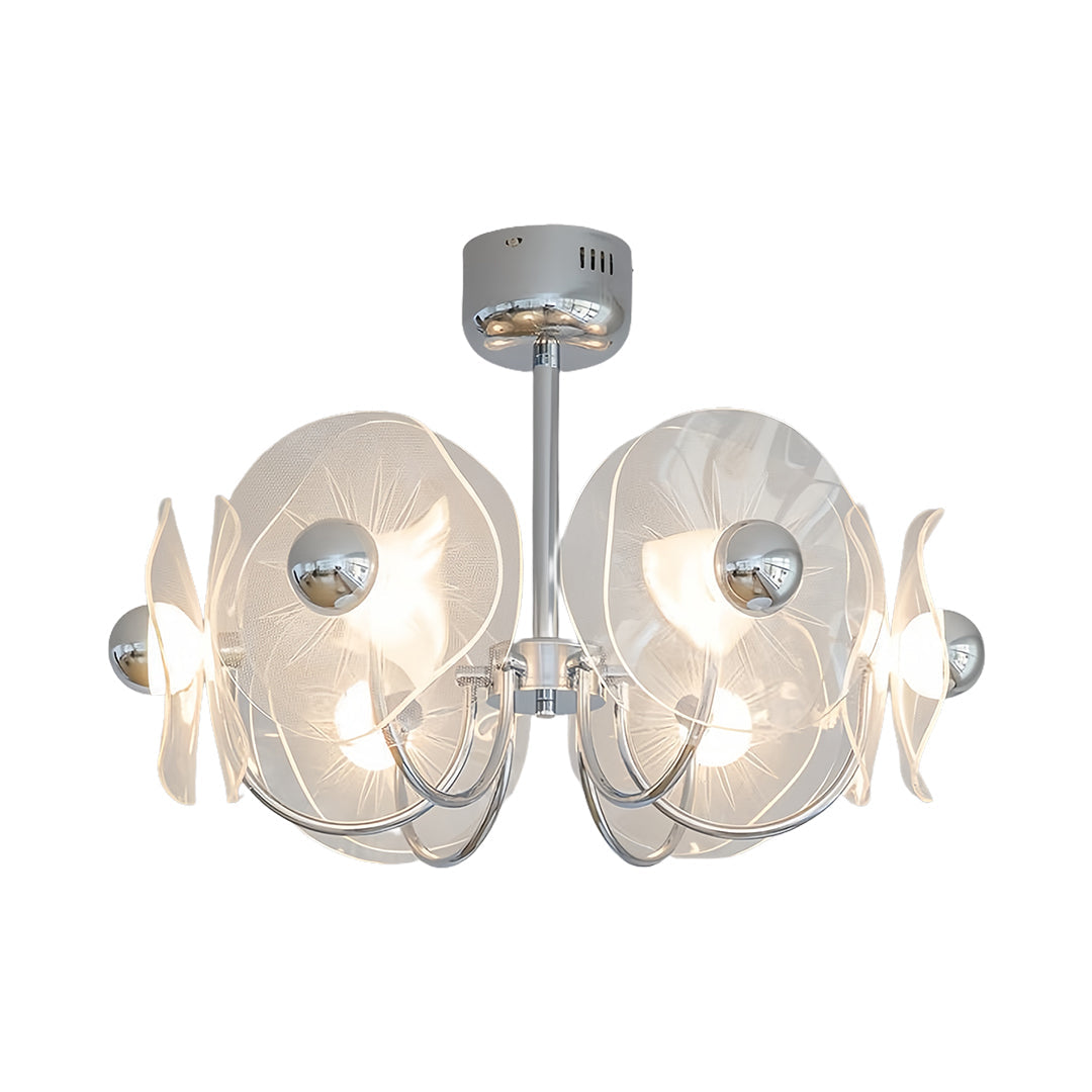 Geometric Acrylic LED Chandelier — Chrome Aluminum, 3-Step Dimming, 3-, 6-, or 8-Head