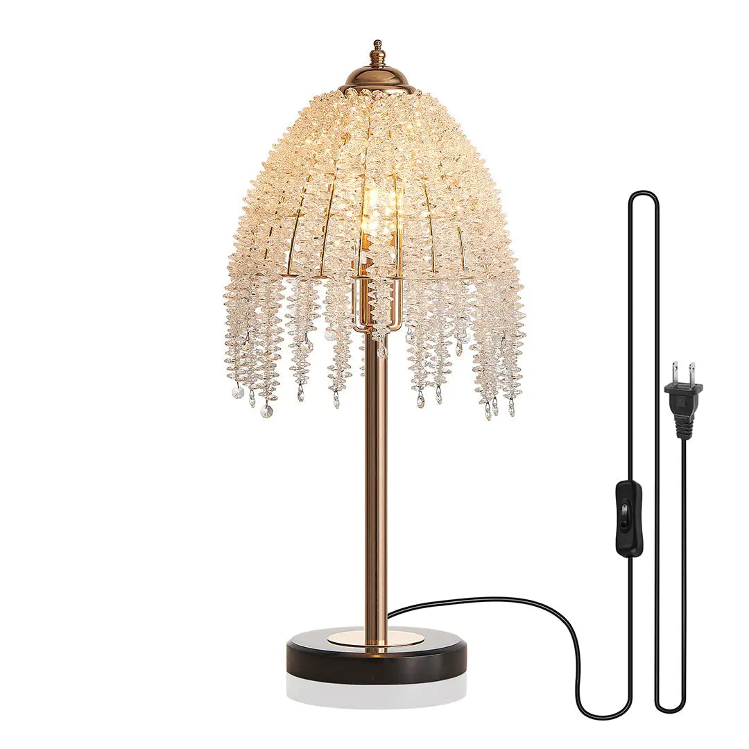 Luxury European Crystal Bedside Table Lamp in Gold Luxe