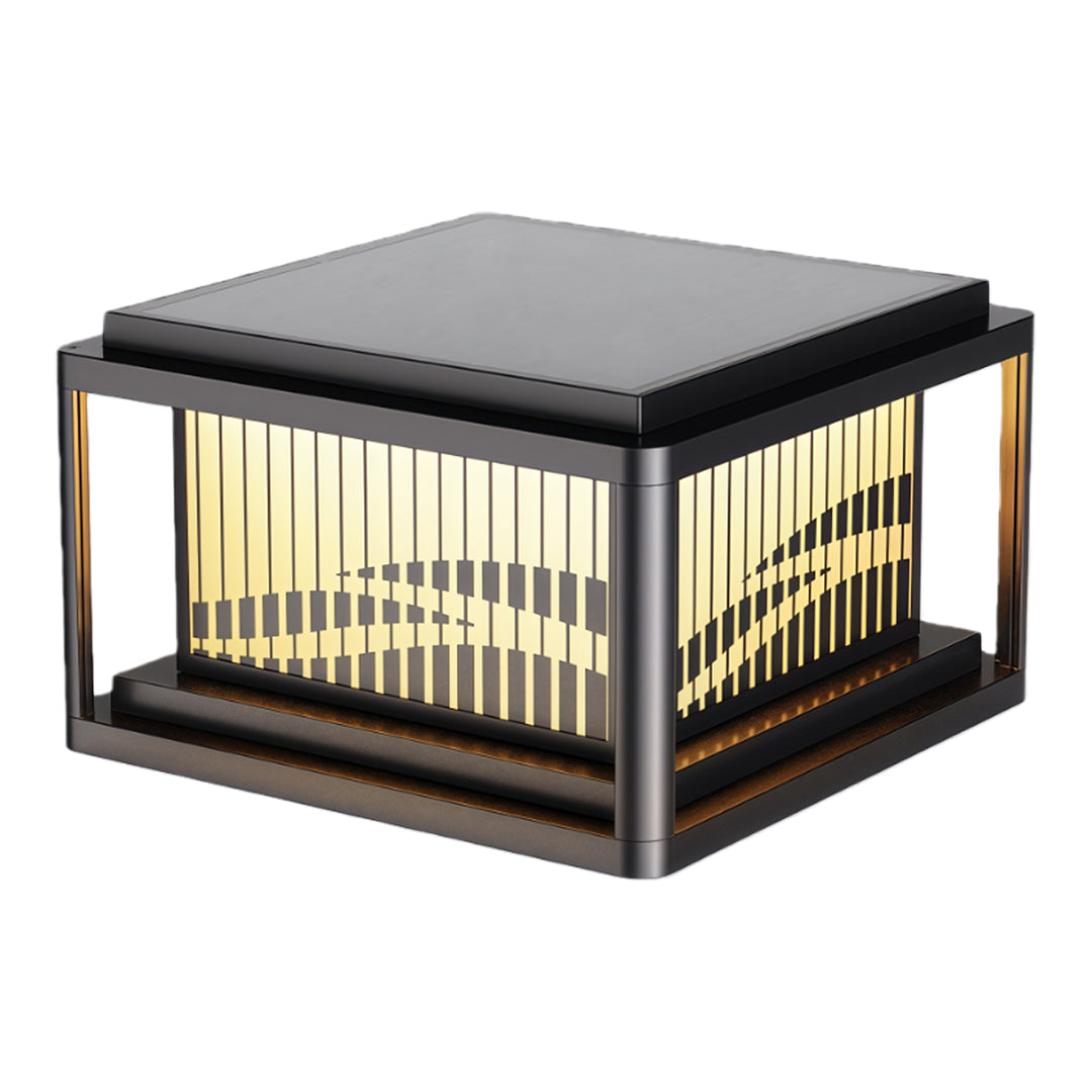Contemporary Wave-Pattern Outdoor Pillar Light — Aluminum & Acrylic, Solar / Hardwired, Four-Color LED, IP54, 9.8"–15.8"