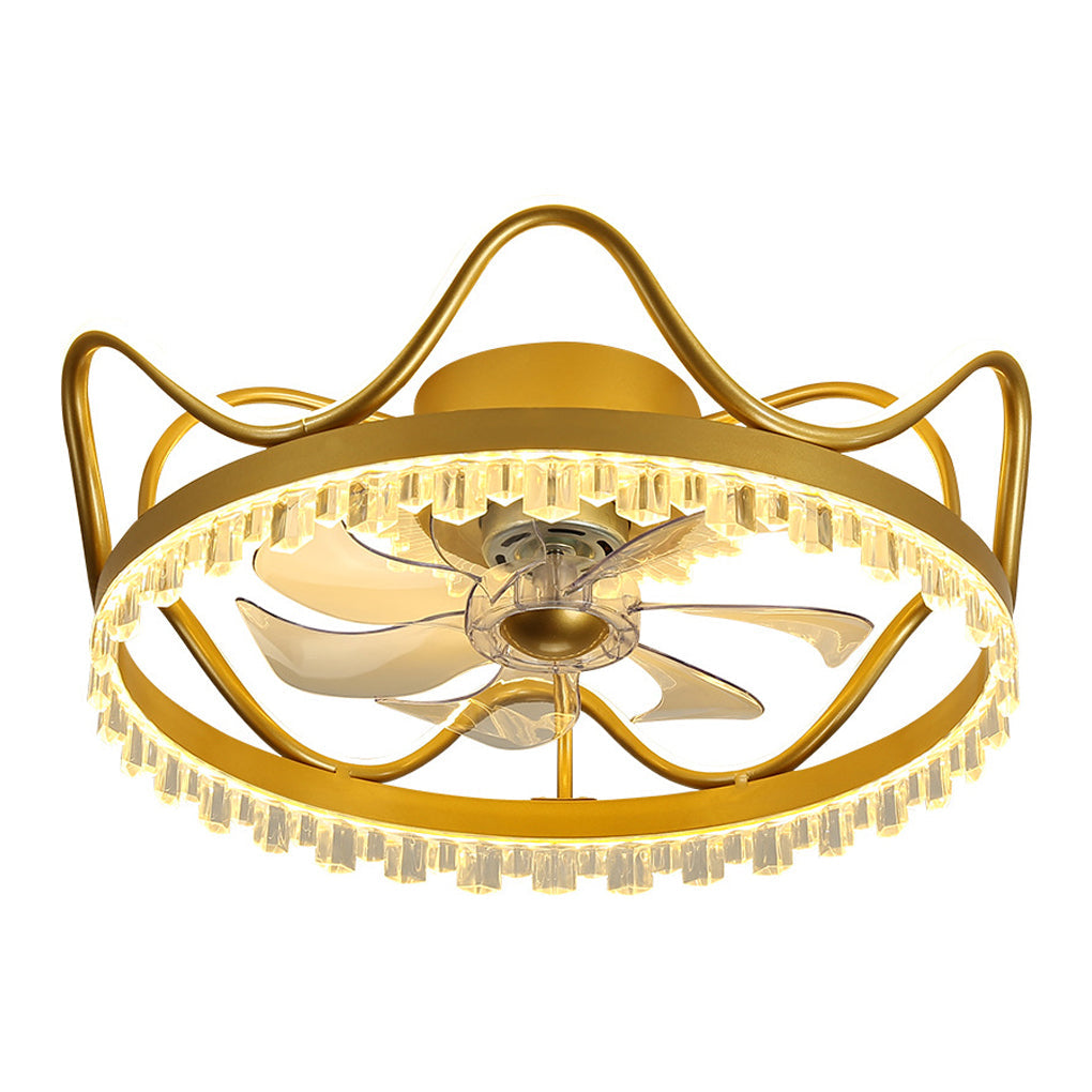 Retractable Round LED Ceiling Fan Lights with Remote Control and Stepless Dimming