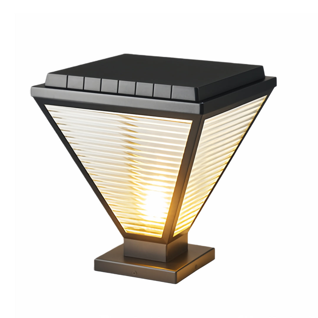 Modern Outdoor LED Pillar Light — Black Aluminum and Clear Glass, Solar / Hardwired, IP65, 4 Sizes