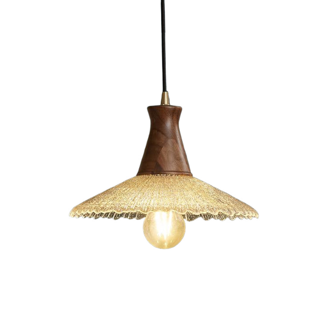 Wabi-Sabi Mini Pendant — Blown Glass, Walnut Wood and H65 Brass, 6W LED E27, 1.8m Adjustable Cord