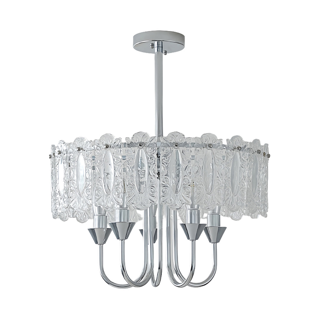 French Country Drum Chandelier — Chrome Iron, Transparent Glass, 3-Step Dimming, 40CM–60CM