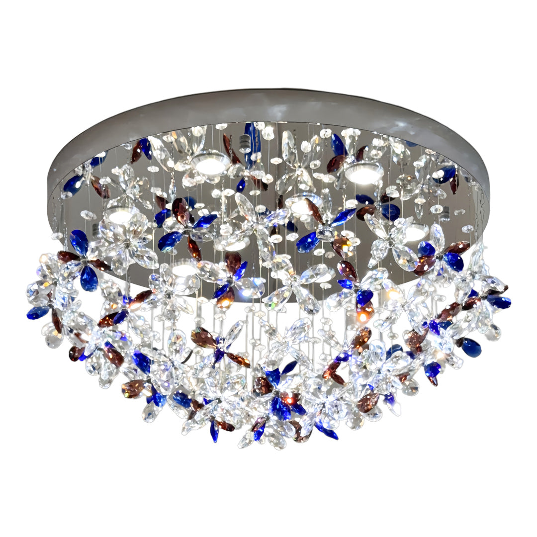 Round Crystal Flush-Mount Ceiling Light — Stainless Steel, French, 30W/40W LED, 3-Step Dimming, 19.7" or 23.6"