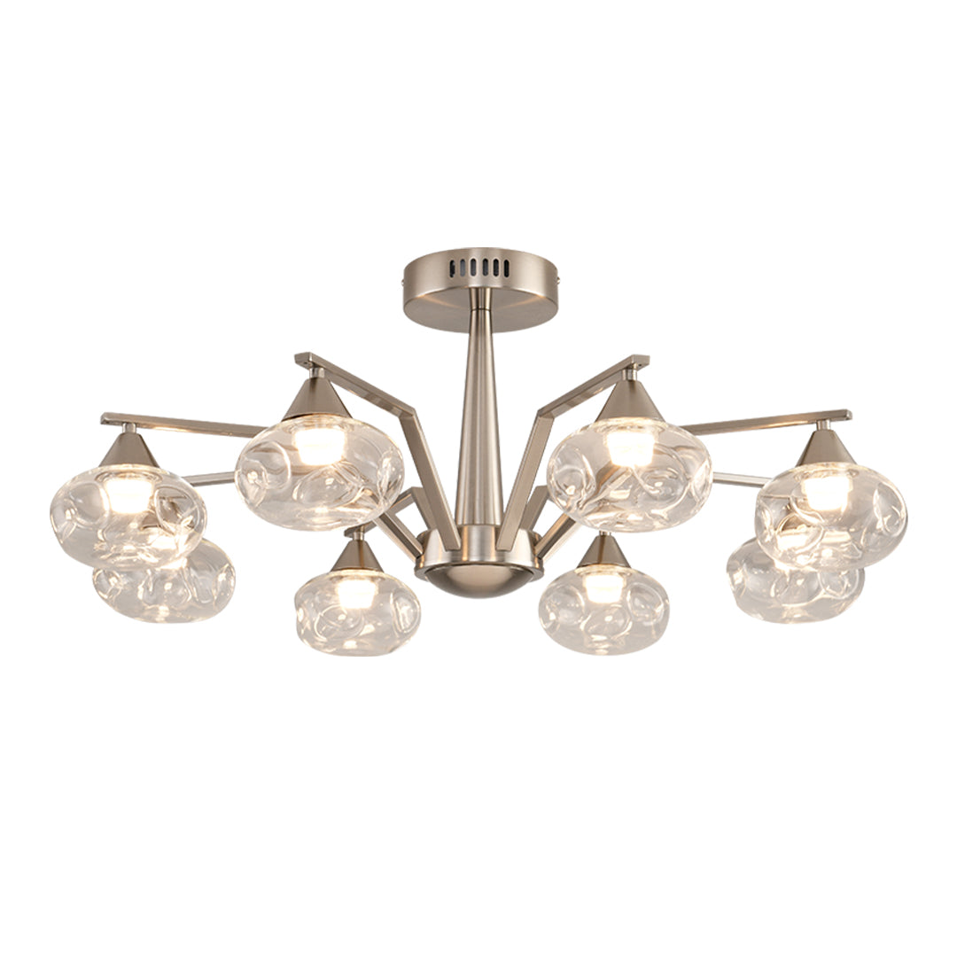 Sputnik Mid-Century Semi-Flush Mount — Sand Nickel Iron, Cognac Glass, 6- or 8-Light, Three-Color Dimming