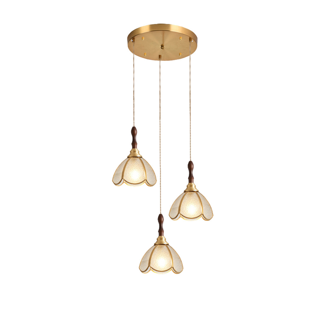Water Ripple Glass Pendant Light — Full Copper, LED E27, 3-Step Dimming, 1- or 3-Light