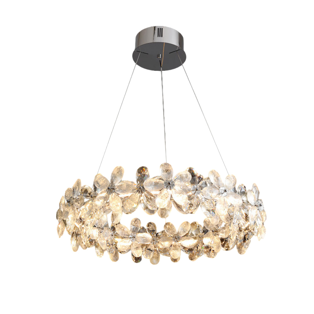 French Flower Crystal Chandelier — Mirror-Polished Metal, K9 Crystal, Stepless Dimming 3000K–6000K, Remote Control, Multiple Sizes
