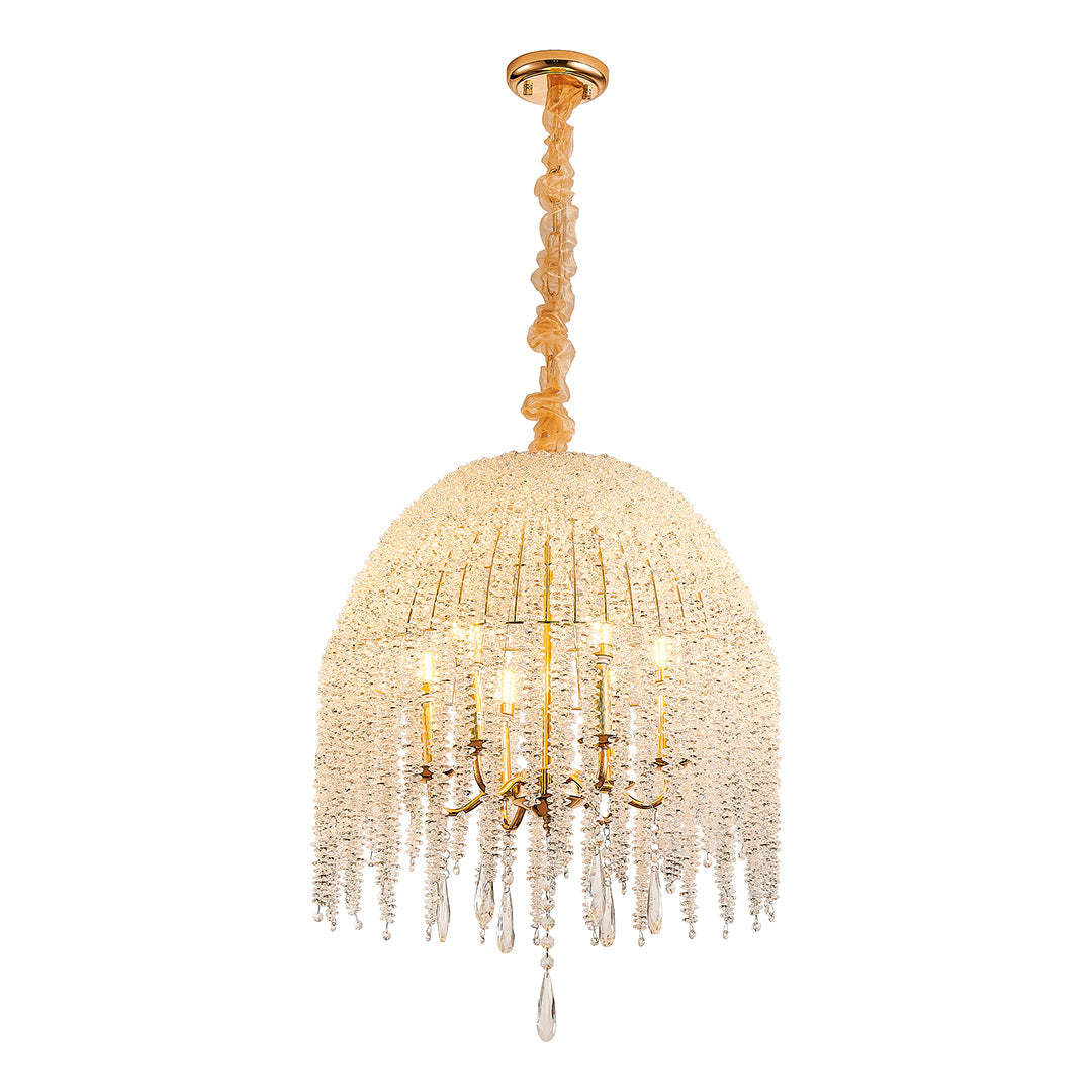 French Country Teardrop Crystal Chandelier — Gold Metal Frame, Adjustable 60" Chain, E12, Two Sizes