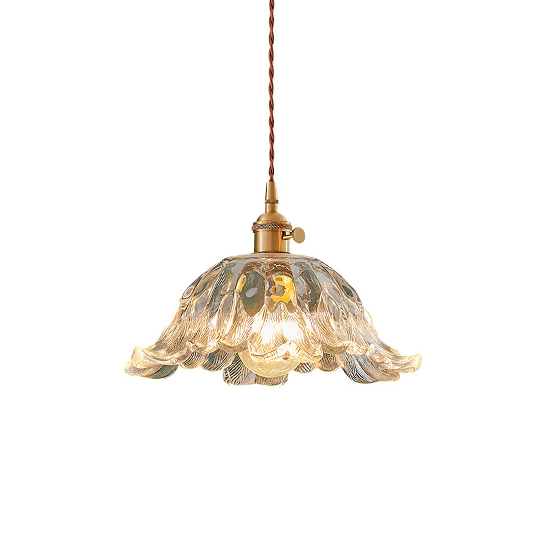 Floral Glass Mini Pendant — Brushed Brass, 1-Light, 6W, Available in Three Sizes