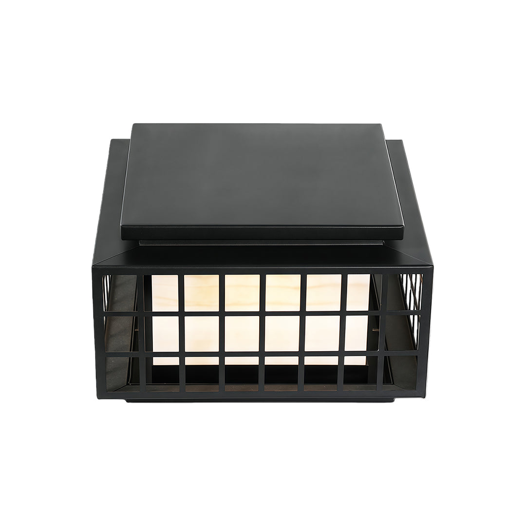 Modern Gate Pillar Light — Black Stainless Steel, Marble-Effect Shade, Solar or Hardwired, IP54, E27, 4 Sizes