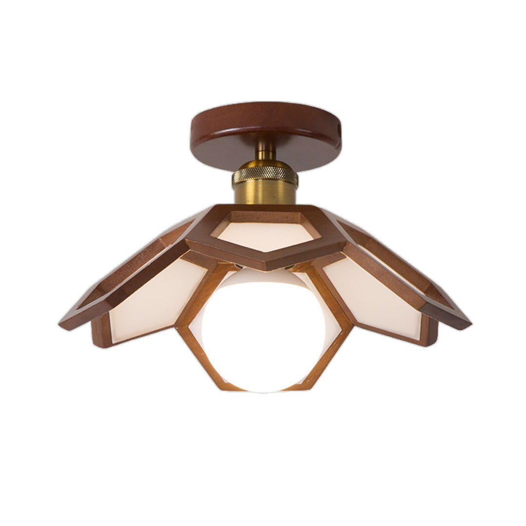 Lotus Semi-Flush Mount — Oak Wood, LED E27, 3-Step Dimming (3000K/4000K/6000K), 11"