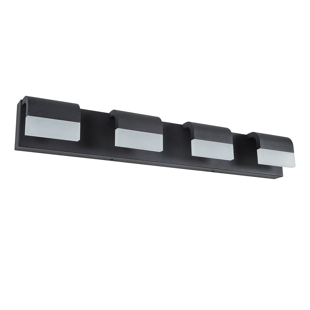 Modern Bathroom Vanity Light — Black Iron, White Acrylic, Integrated LED 6000K, 3- to 6-Light