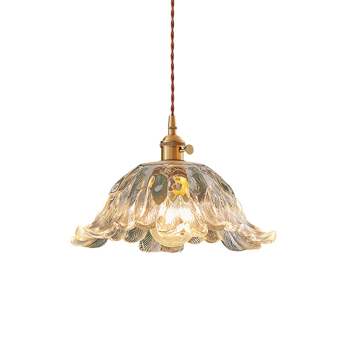 Floral Glass Mini Pendant — Brushed Brass, 1-Light, 6W, Available in Three Sizes