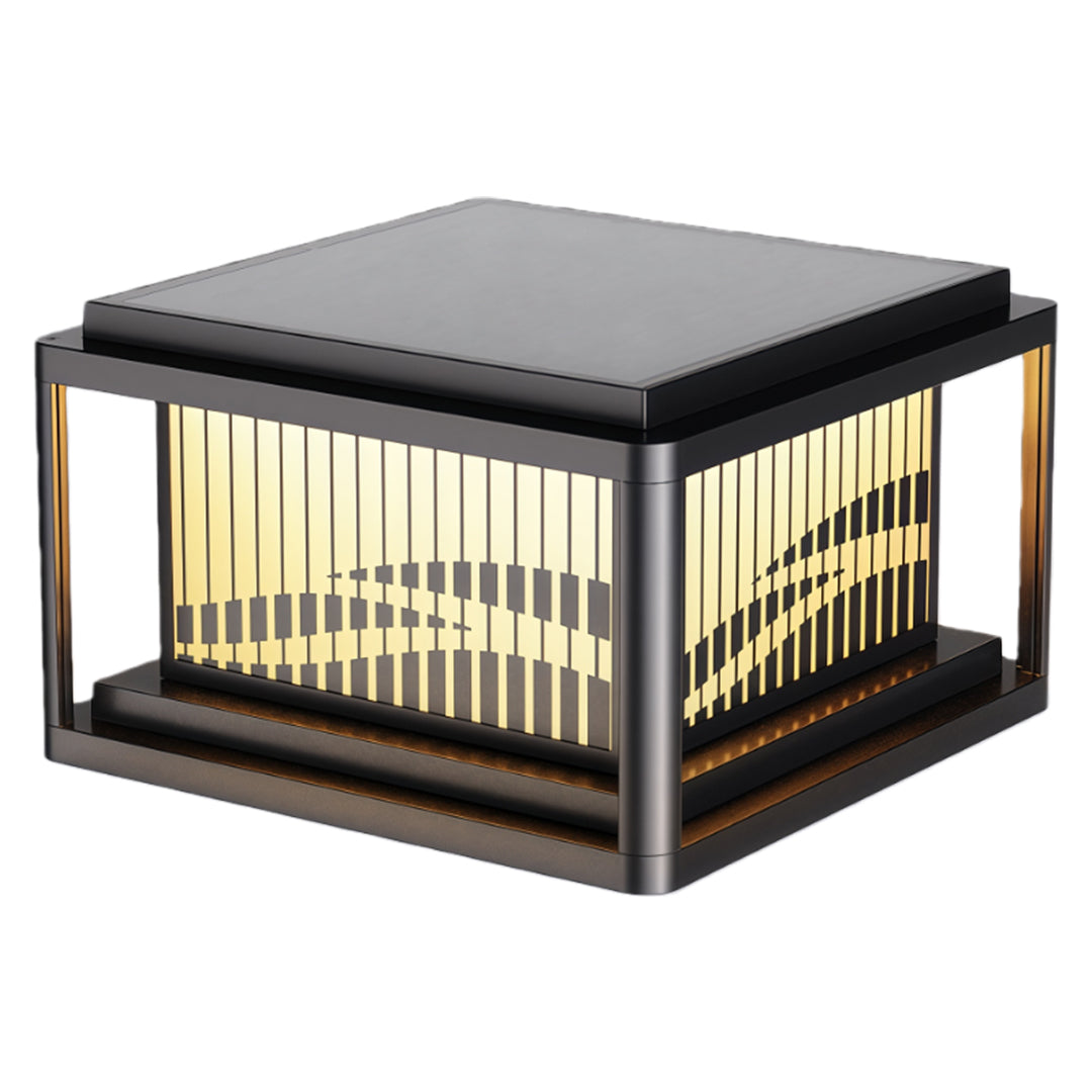 Contemporary Wave-Pattern Outdoor Pillar Light — Aluminum & Acrylic, Solar / Hardwired, Four-Color LED, IP54, 9.8"–15.8"