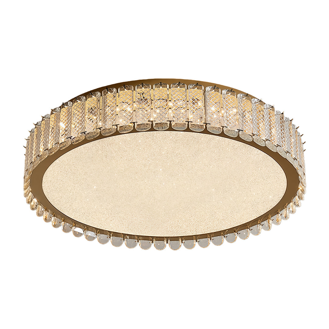 Crystal Flush-Mount Ceiling Light — Chrome Stainless Steel, LED, Three-Color Dimming, Round & Rectangular Sizes