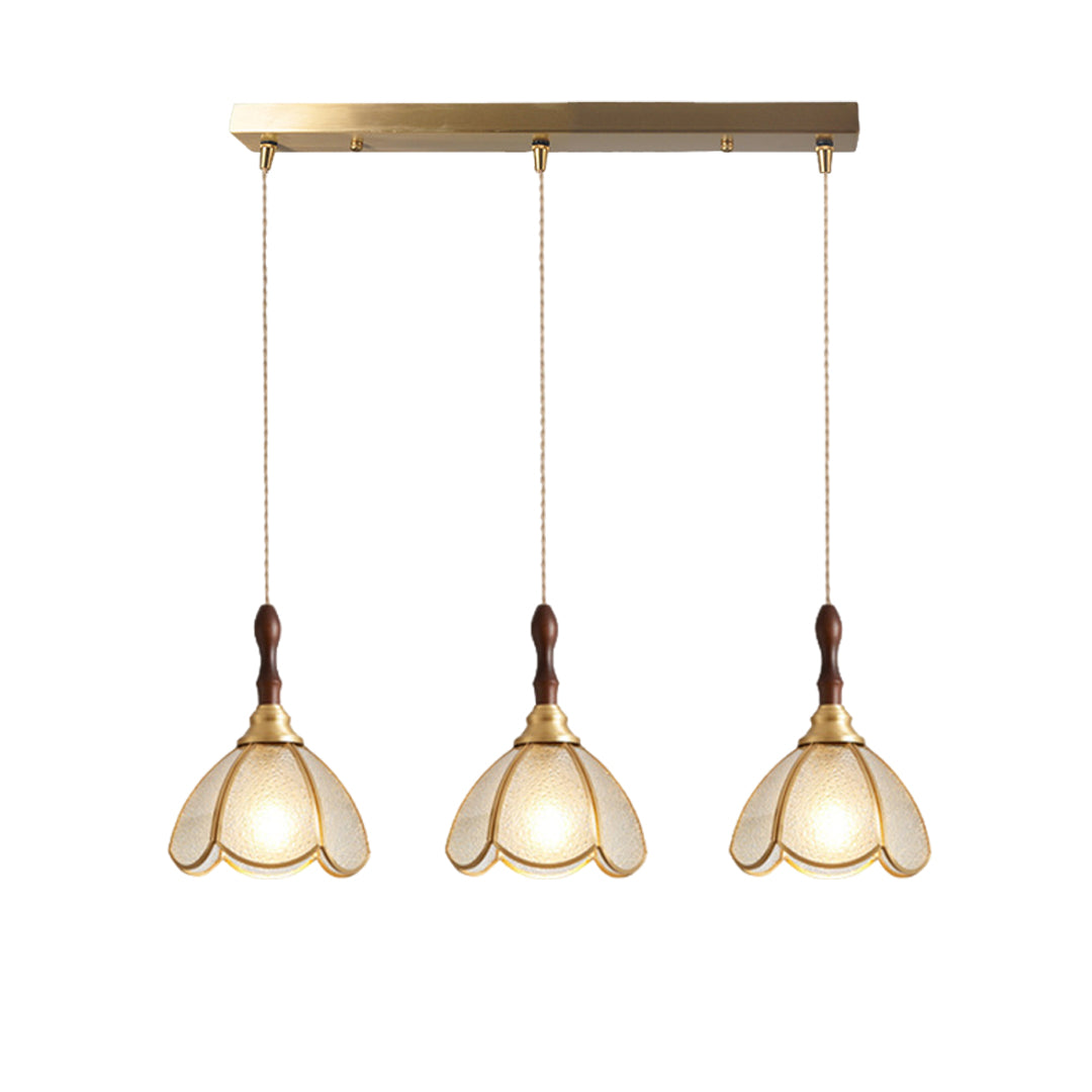 Water Ripple Glass Pendant Light — Full Copper, LED E27, 3-Step Dimming, 1- or 3-Light