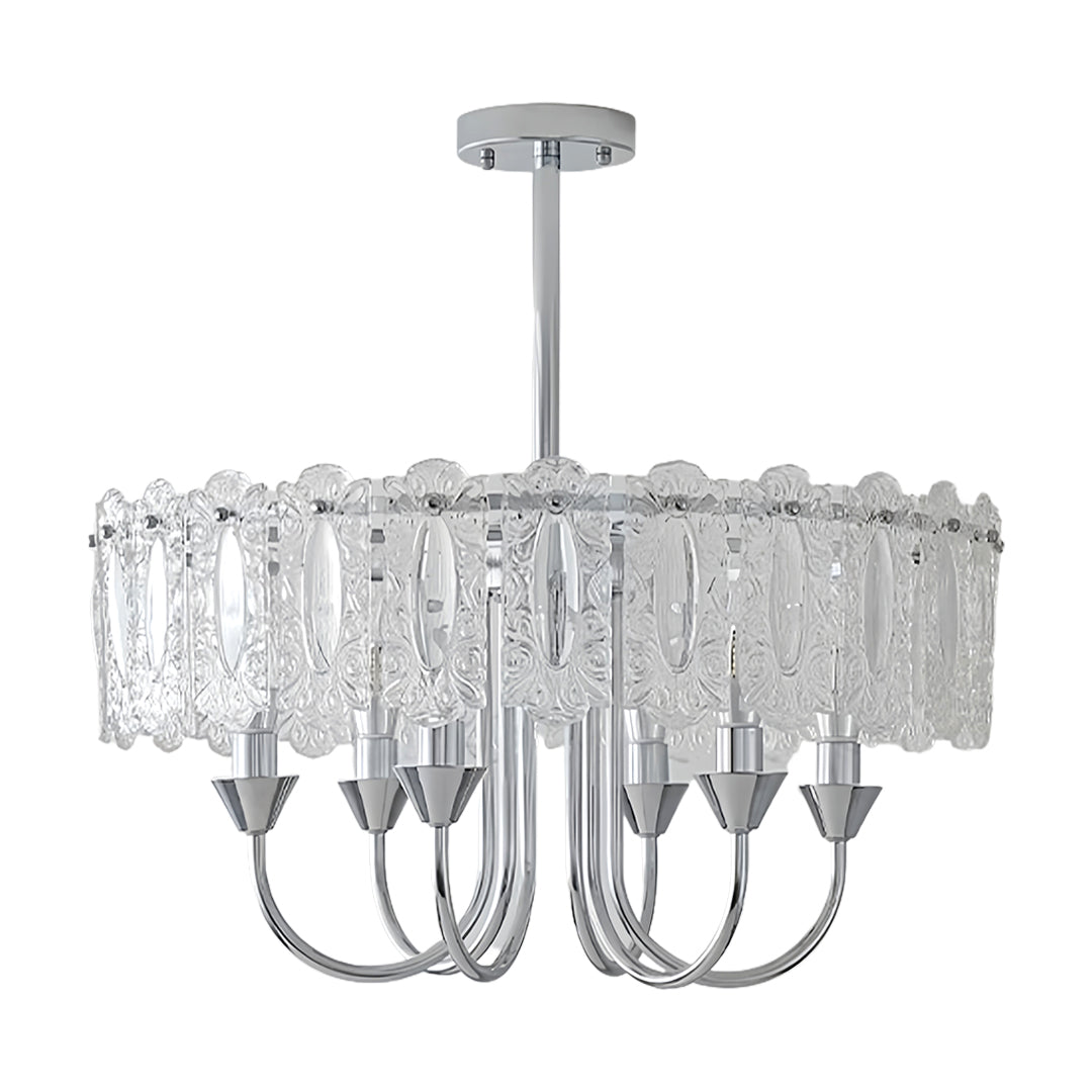 French Country Drum Chandelier — Chrome Iron, Transparent Glass, 3-Step Dimming, 40CM–60CM