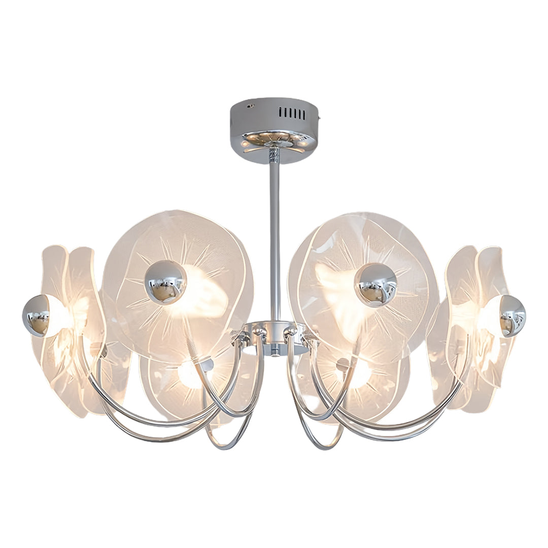 Geometric Acrylic LED Chandelier — Chrome Aluminum, 3-Step Dimming, 3-, 6-, or 8-Head
