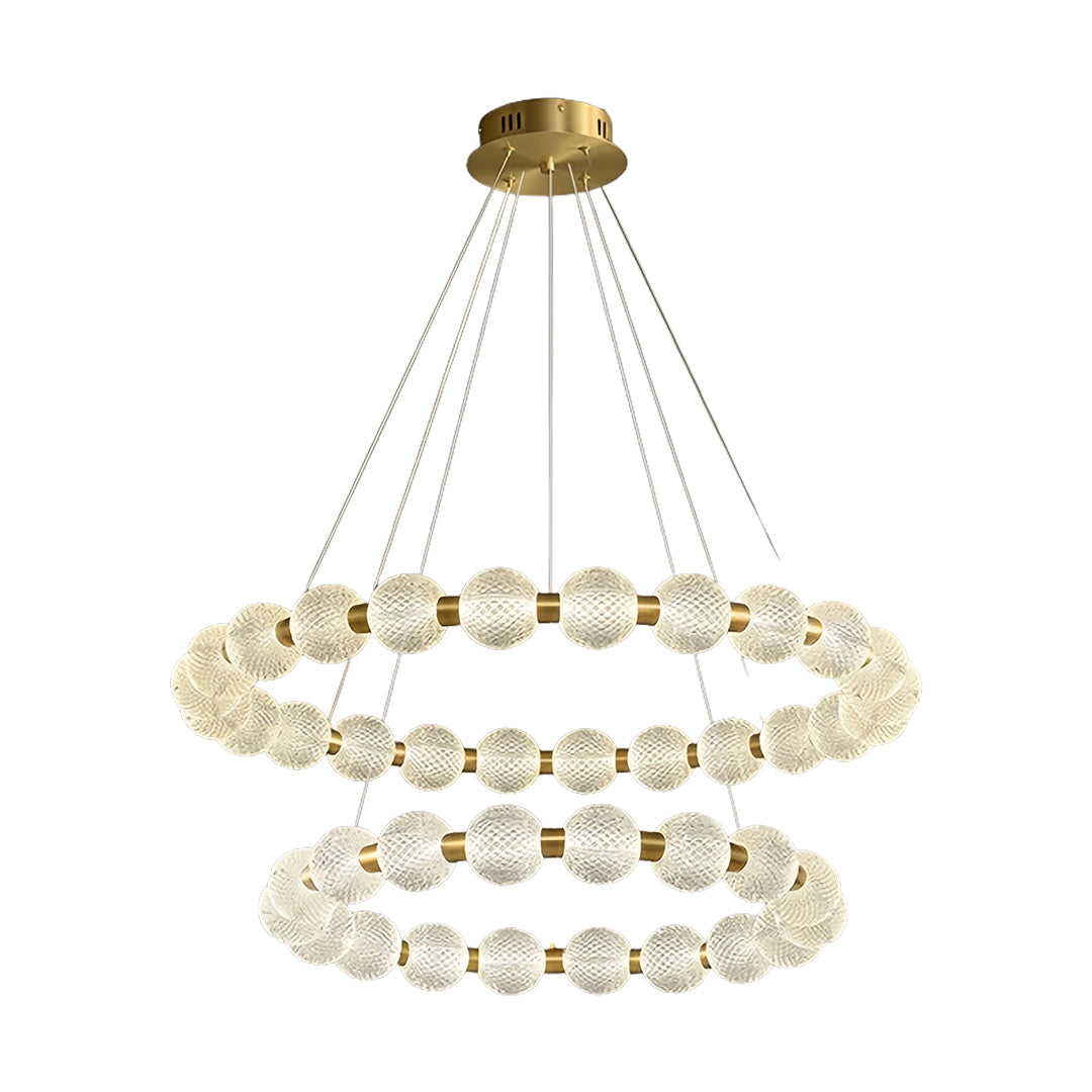 Round Glass Shade Island Chandelier — Gold Metal, Three-Step Dimming, 60cm / 80cm / Combination