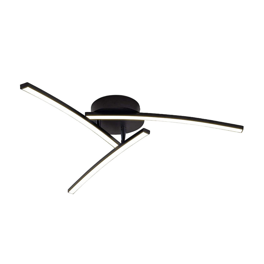 Three-Arc Rotating Semi-Flush Mount — Black Aluminum & Acrylic, 15W LED, 3-Step Dimming (3000K/4000K/6000K), 23.62"
