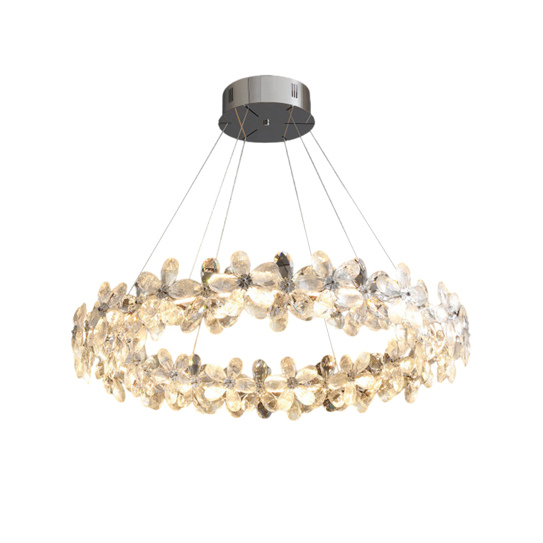 French Flower Crystal Chandelier — Mirror-Polished Metal, K9 Crystal, Stepless Dimming 3000K–6000K, Remote Control, Multiple Sizes
