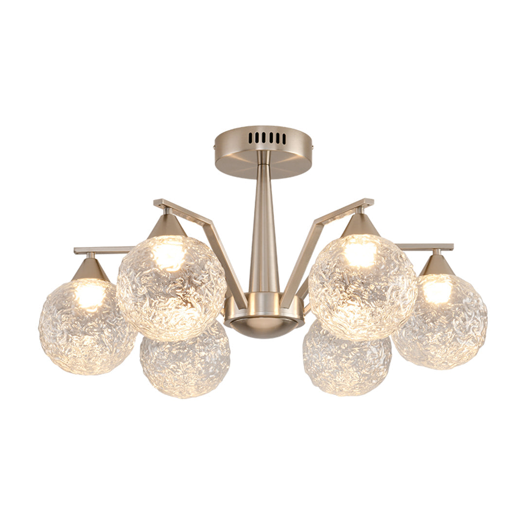 Sputnik Mid-Century Semi-Flush Mount — Sand Nickel Iron, Cognac Glass, 6- or 8-Light, Three-Color Dimming