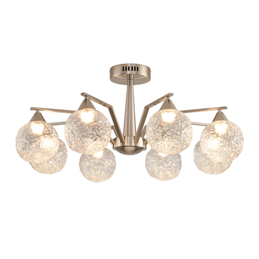 Sputnik Mid-Century Semi-Flush Mount — Sand Nickel Iron, Cognac Glass, 6- or 8-Light, Three-Color Dimming