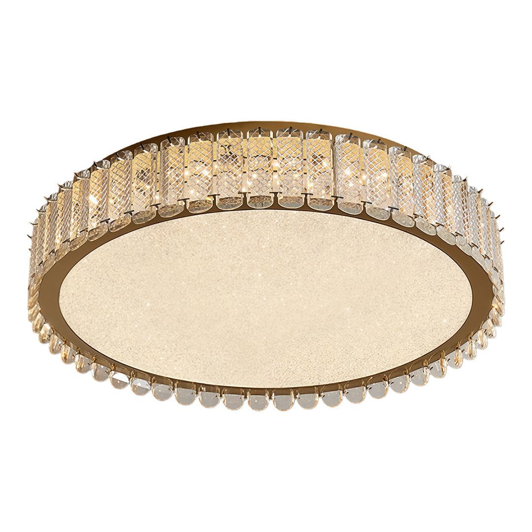 Crystal Flush-Mount Ceiling Light — Chrome Stainless Steel, LED, Three-Color Dimming, Round & Rectangular Sizes