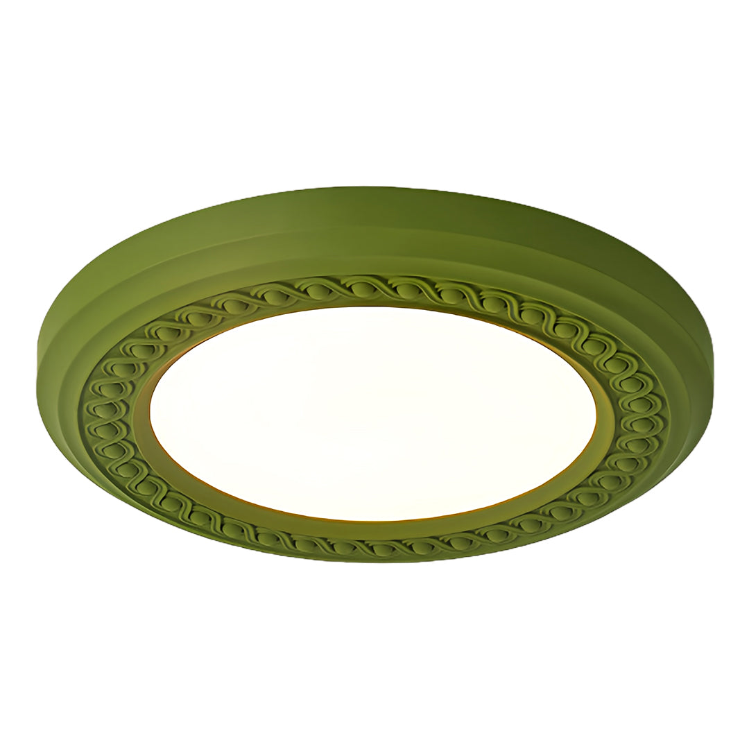 French Country Carved Resin Flush-Mount Ceiling Light — Acrylic Shade, 72W LED, 3-Step Dimming, 23.15"
