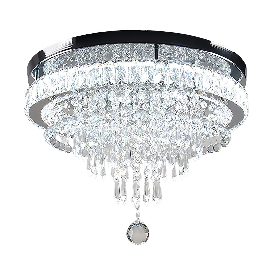 Round Crystal Flush-Mount Chandelier — Gold Stainless Steel, 55W LED, Four-Mode Dimming, 19.69"