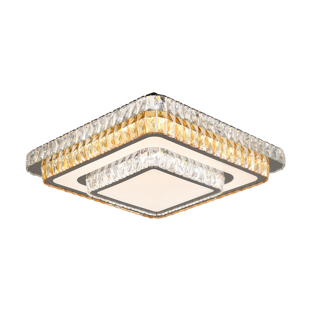 Crystal Flush-Mount Ceiling Light — Chrome Stainless Steel, LED, 3-Step Dimming (3000K/4500K/6000K), Round / Square / Rectangle
