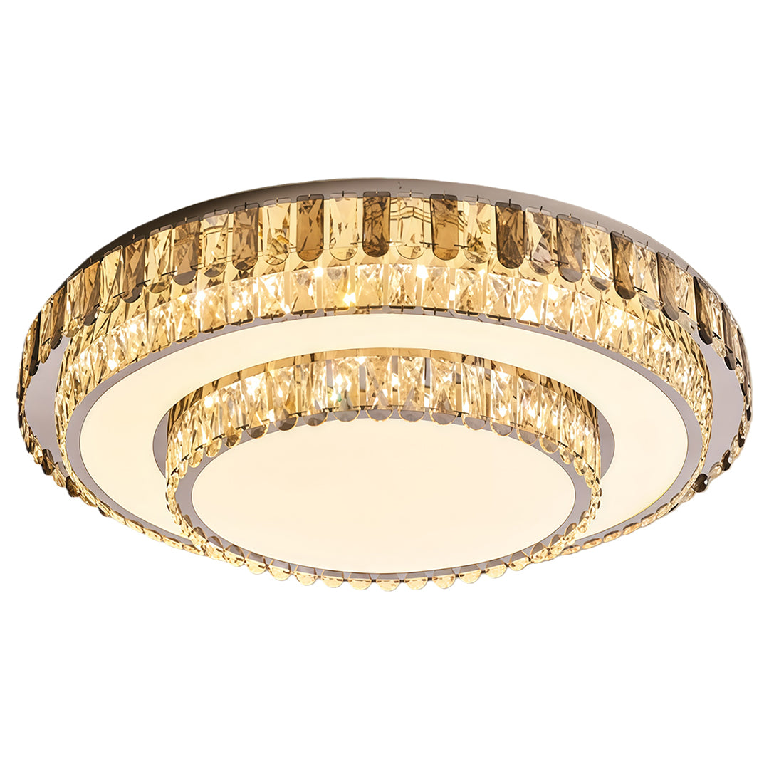 Multi-Layer Crystal Flush-Mount Chandelier — Chrome Stainless Steel, LED, Three-Color Dimming, 19.7"–39.4"