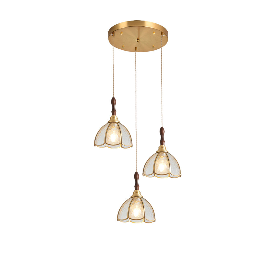 Water Ripple Glass Pendant Light — Full Copper, LED E27, 3-Step Dimming, 1- or 3-Light