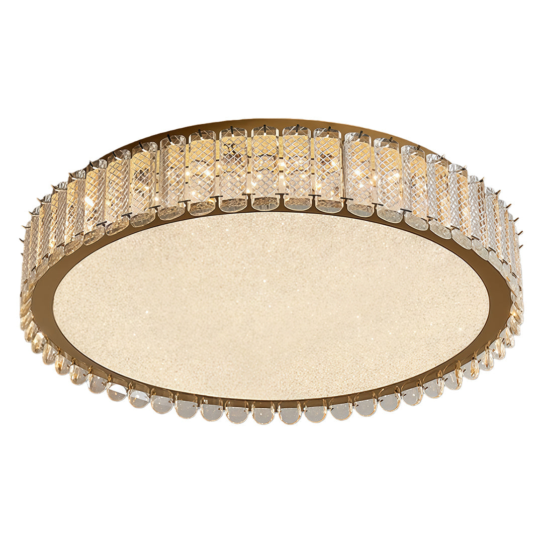 Crystal Flush-Mount Ceiling Light — Chrome Stainless Steel, LED, Three-Color Dimming, Round & Rectangular Sizes