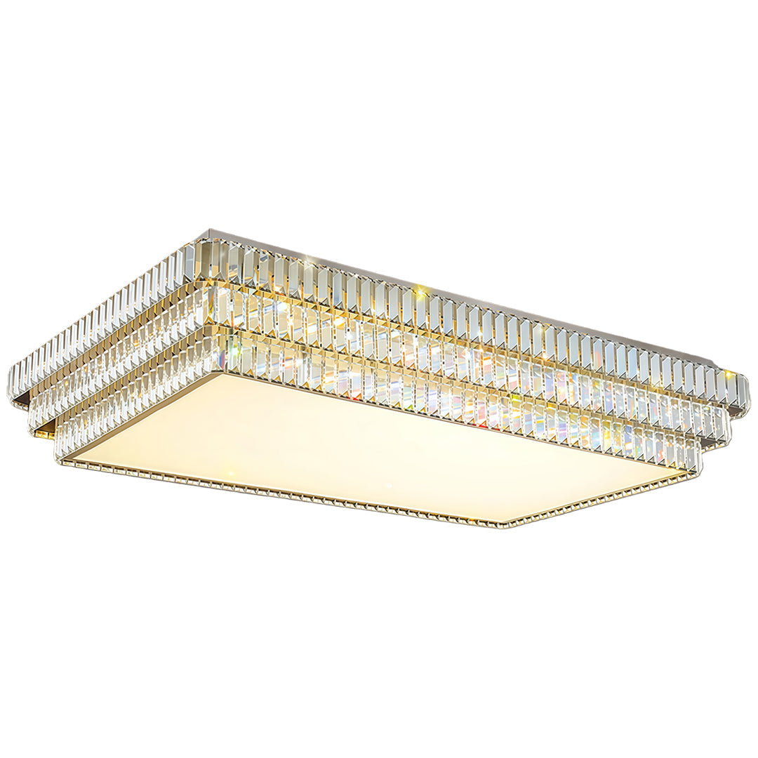 Crystal LED Flush-Mount Light — Chrome Steel, Full-Spectrum Eye-Protection, 3-Color Dimming, Round or Rectangular