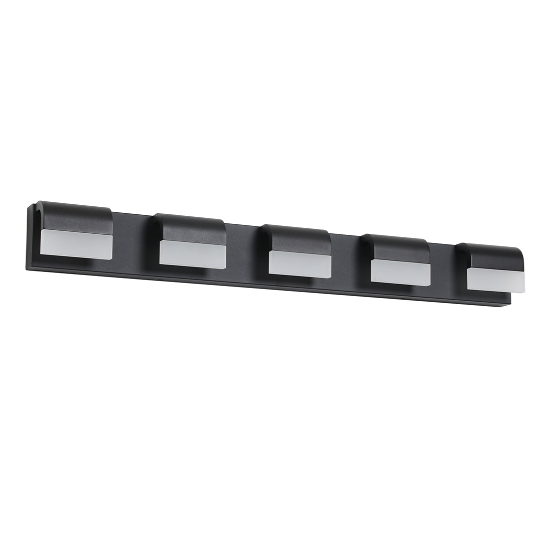 Modern Bathroom Vanity Light — Black Iron, White Acrylic, Integrated LED 6000K, 3- to 6-Light