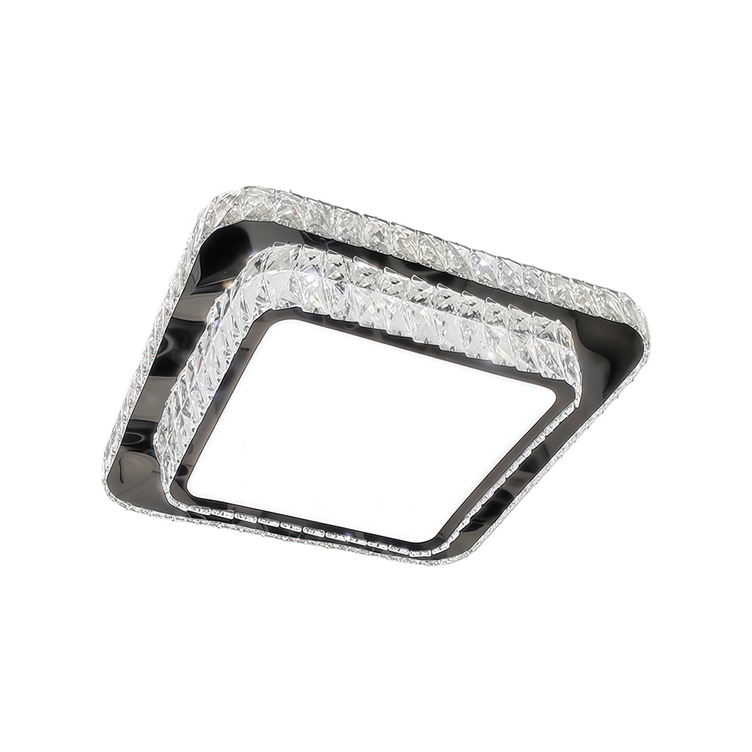 Minimalist Crystal Flush-Mount — Chrome Stainless Steel, LED, 3-Step Dimming, Round/Square/Rectangle, 19.7"–43.3"
