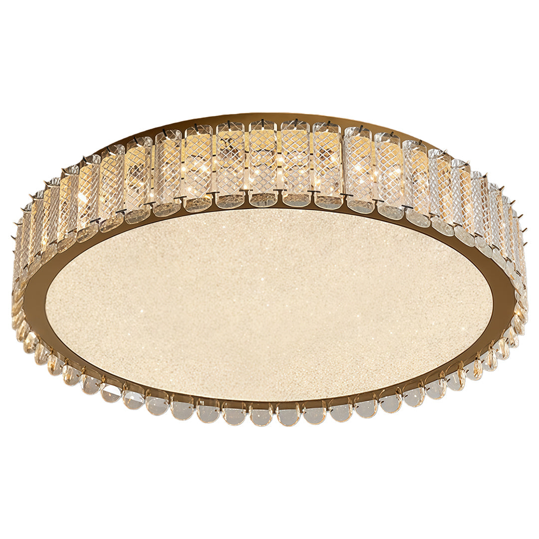Crystal Flush-Mount Ceiling Light — Chrome Stainless Steel, LED, Three-Color Dimming, Round & Rectangular Sizes