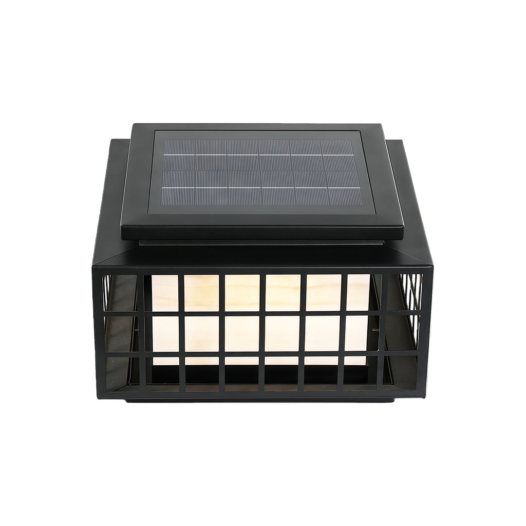 Modern Gate Pillar Light — Black Stainless Steel, Marble-Effect Shade, Solar or Hardwired, IP54, E27, 4 Sizes