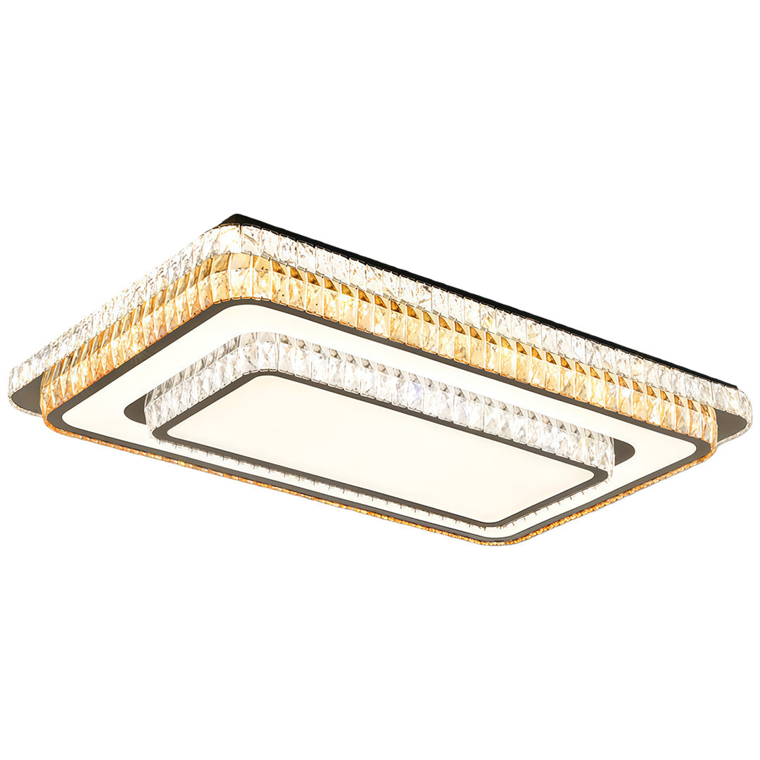 Crystal Flush-Mount Ceiling Light — Chrome Stainless Steel, LED, 3-Step Dimming (3000K/4500K/6000K), Round / Square / Rectangle