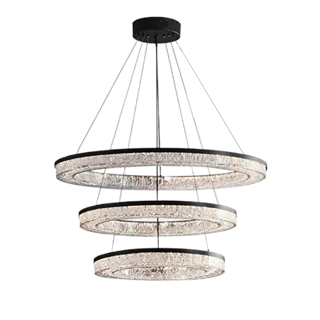 Ring Circle Chandelier — Full Copper with Crystal, LED Three-Color Dimmable, 10 Sizes (50–120cm), 30W–158W