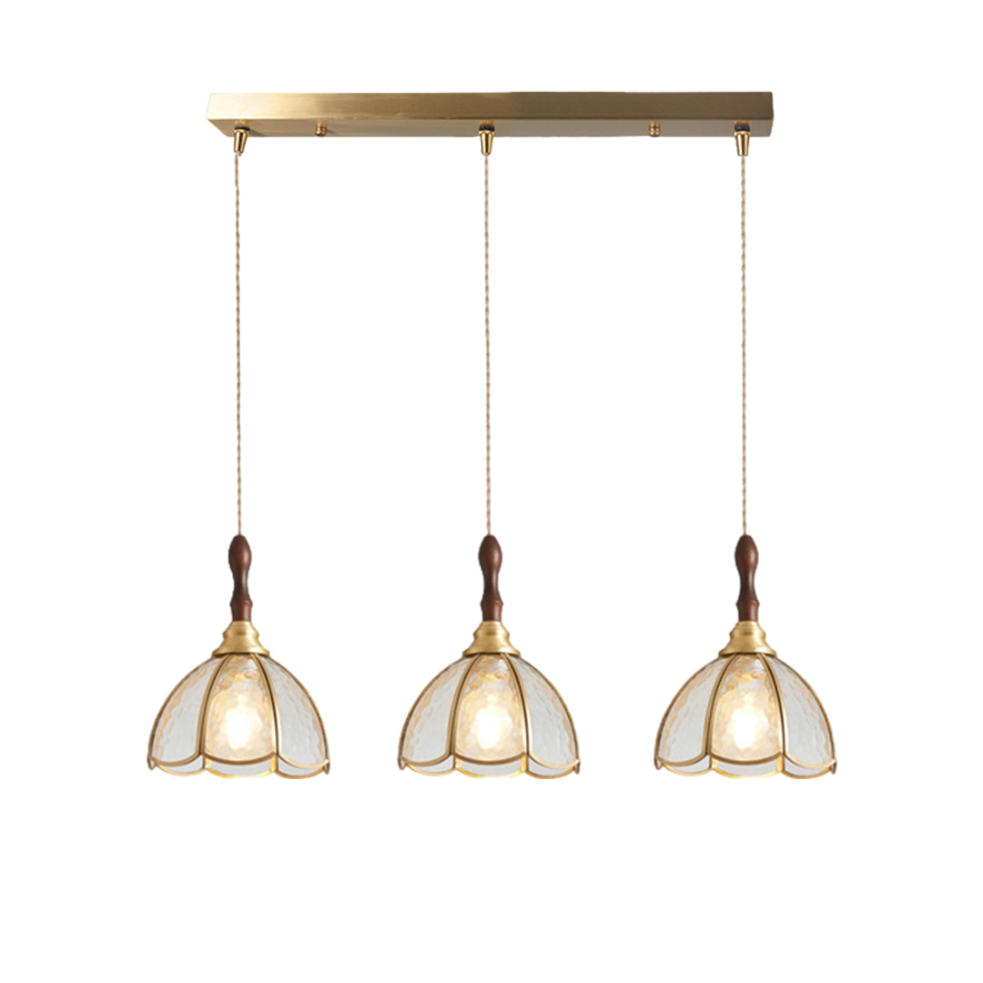 Water Ripple Glass Pendant Light — Full Copper, LED E27, 3-Step Dimming, 1- or 3-Light