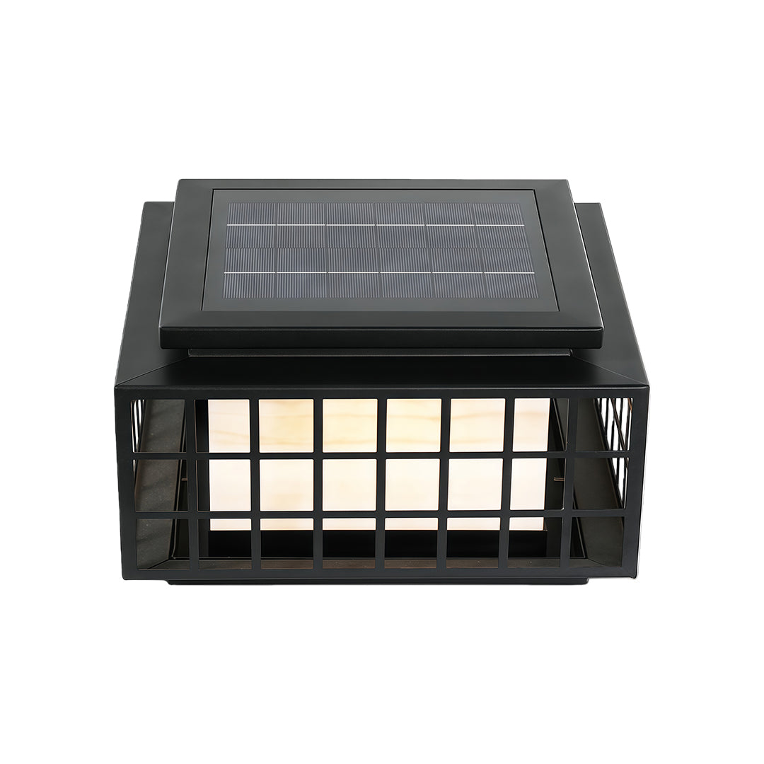 Modern Gate Pillar Light — Black Stainless Steel, Marble-Effect Shade, Solar or Hardwired, IP54, E27, 4 Sizes