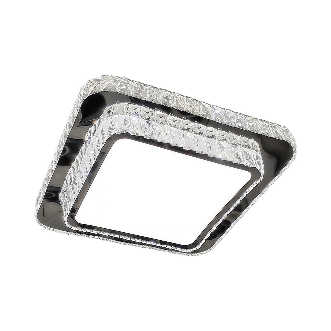 Minimalist Crystal Flush-Mount — Chrome Stainless Steel, LED, 3-Step Dimming, Round/Square/Rectangle, 19.7"–43.3"