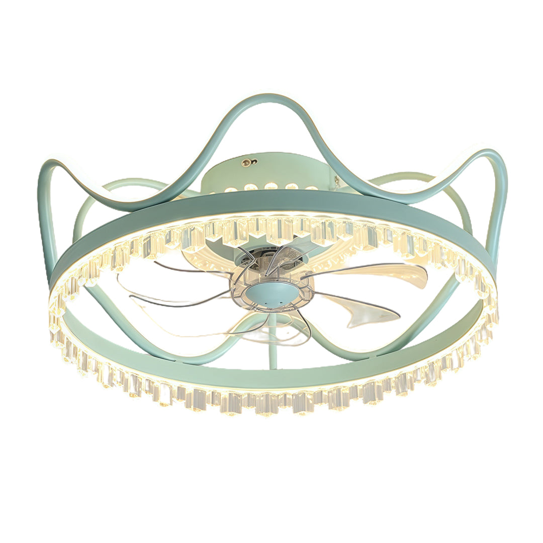 Retractable Round LED Ceiling Fan Lights with Remote Control and Stepless Dimming